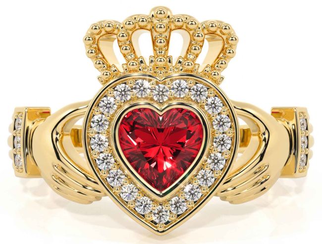 Diamante Rubí Oro Claddagh Anillo