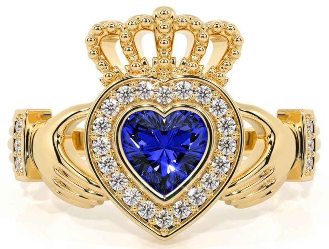 Diamond Sapphire Gold Claddagh Ring