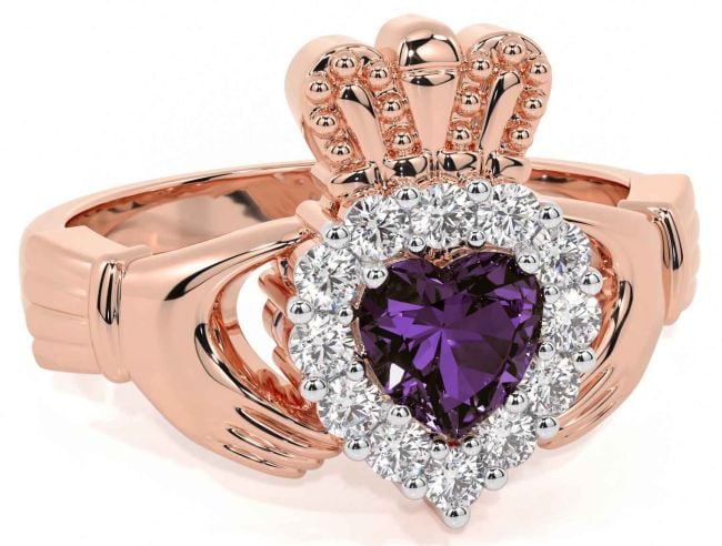 Diamond Alexandrite Rose Gold Claddagh Ring