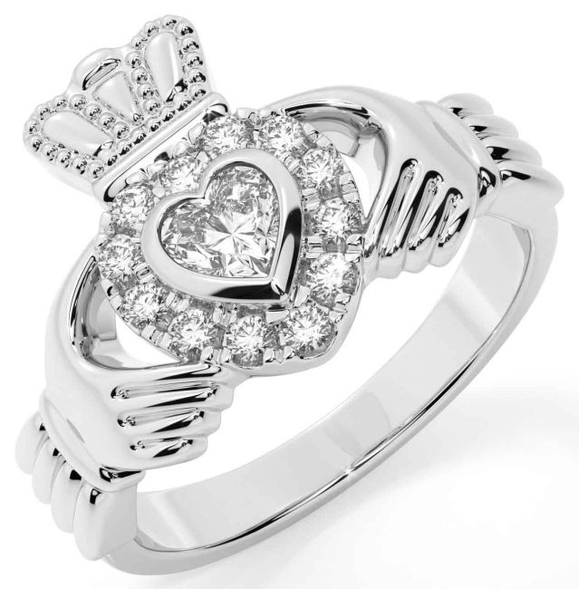 Diamond Silver Claddagh Ring