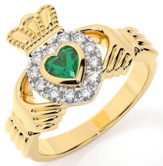 Diamant Smaragd Gull Claddagh Ringe