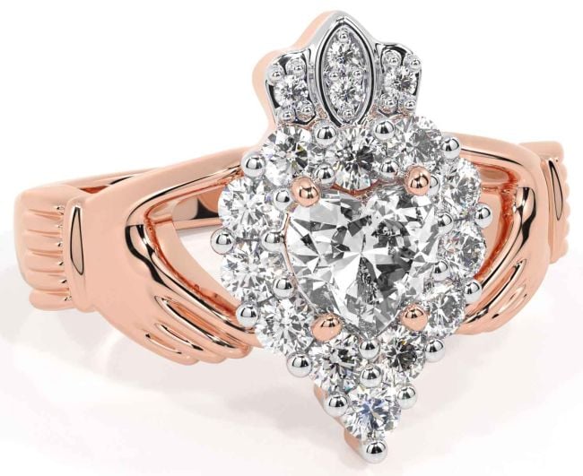 Diamond Rose Gold Silver Claddagh Ring