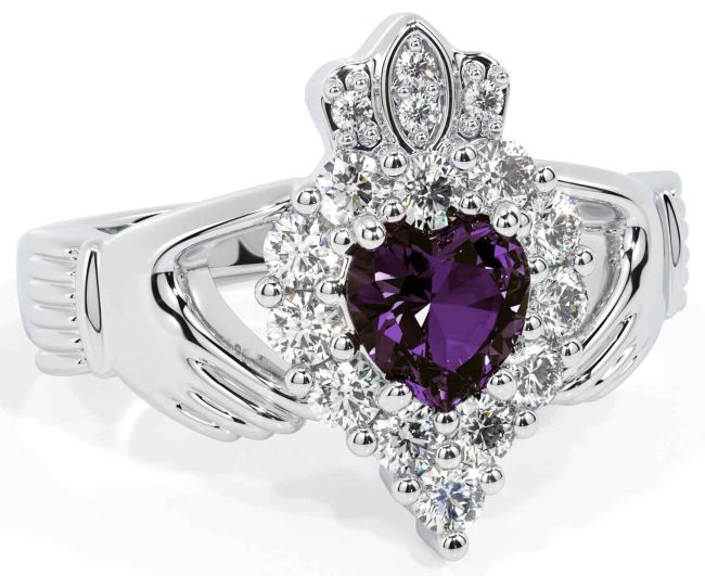 Diamond Alexandrite Silver Claddagh Ring