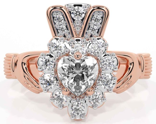 Diamond Rose Gold Silver Claddagh Ring