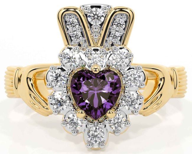 Diamond Alexandrite Gold Silver Claddagh Ring