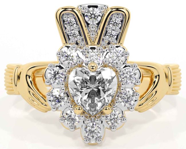 Diamond Gold Silver Claddagh Ring