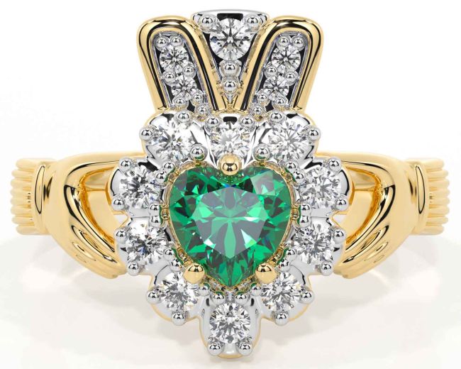 Diamond Emerald Gold Silver Claddagh Ring