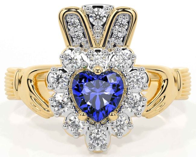 Diamond Sapphire Gold Silver Claddagh Ring