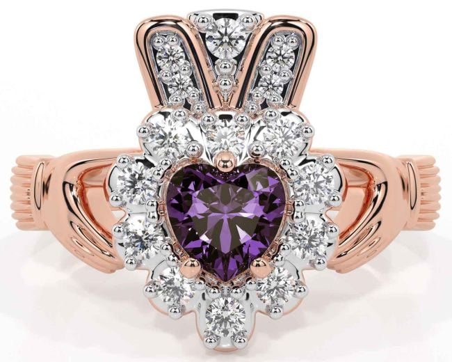 Diamond Alexandrite Rose Gold Claddagh Ring