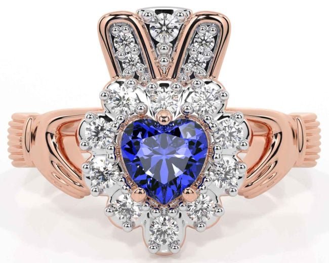 Diamond Sapphire Rose Gold Claddagh Ring