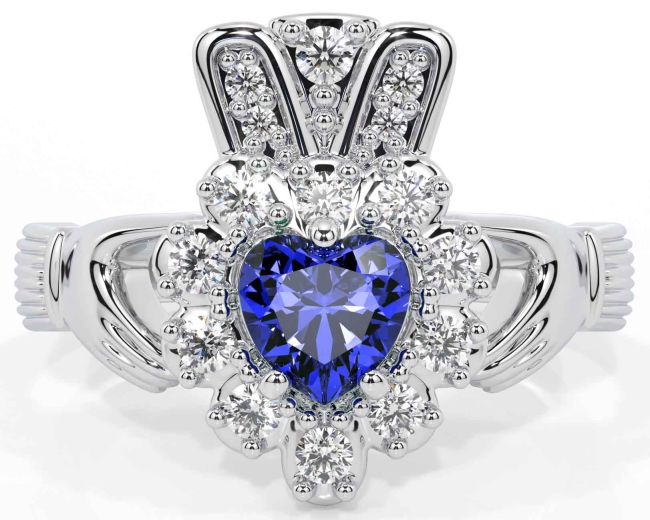 Diamond Sapphire Silver Claddagh Ring