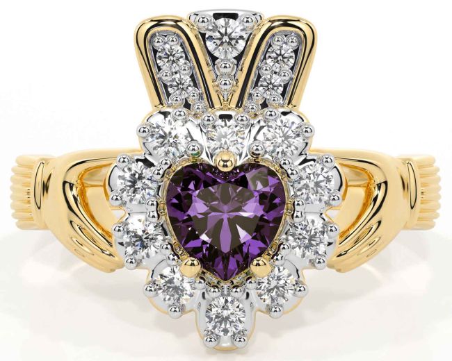 Diamond Alexandrite Gold Claddagh Ring