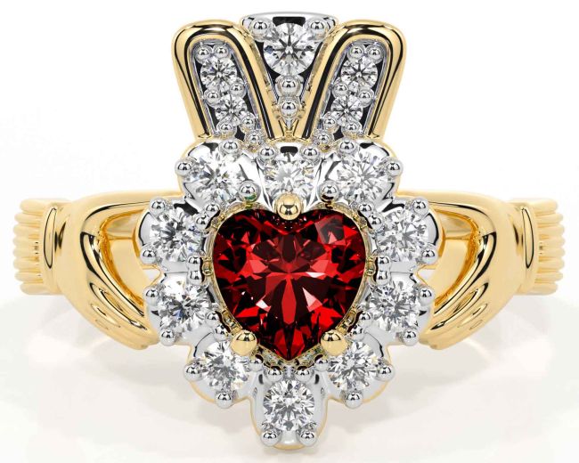 Diamond Garnet Gold Claddagh Ring