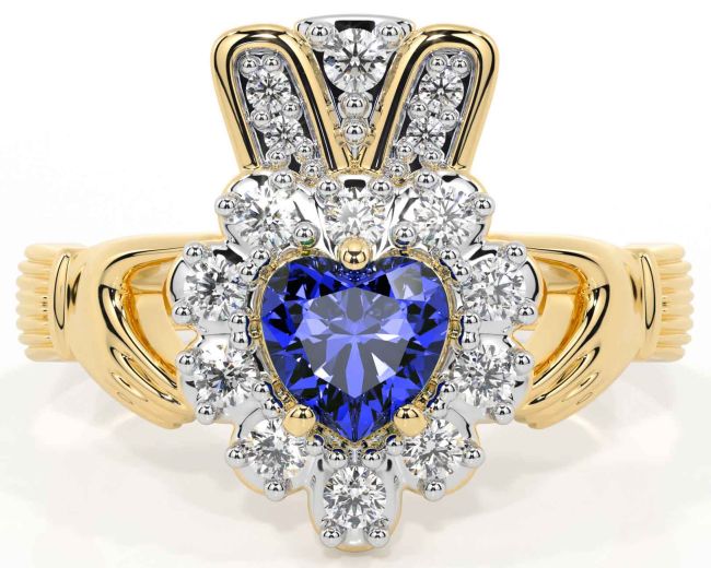 Diamond Sapphire Gold Claddagh Ring