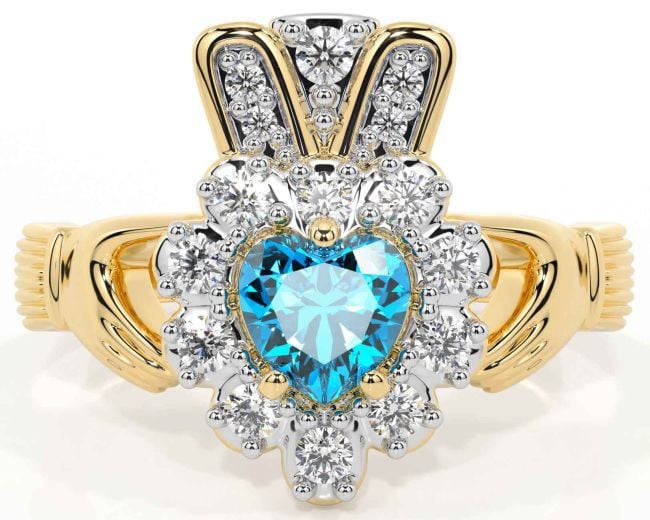 Diamond Topaz Gold Claddagh Ring