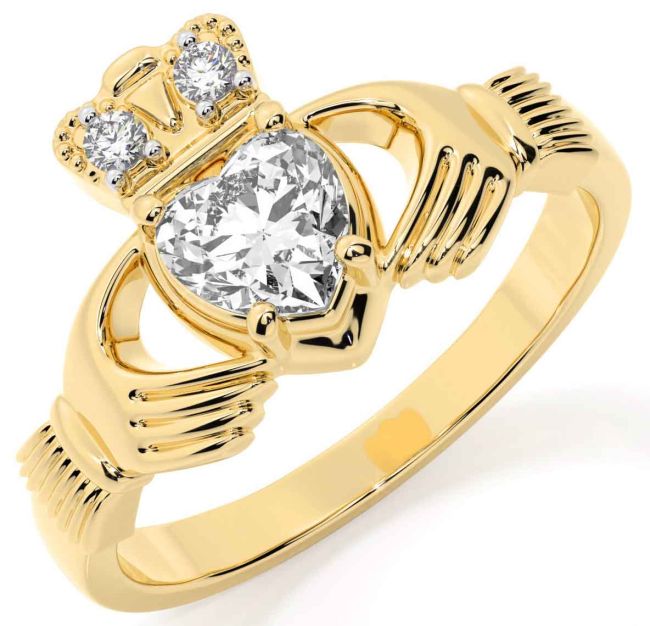 Diamond Gold Silver Claddagh Ring