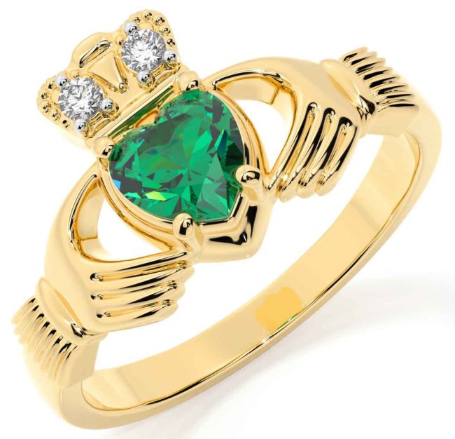 Diamond Emerald Gold Silver Claddagh Ring