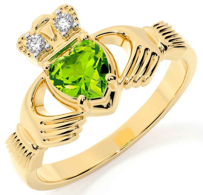 Diamond Peridot Gold Silver Claddagh Ring