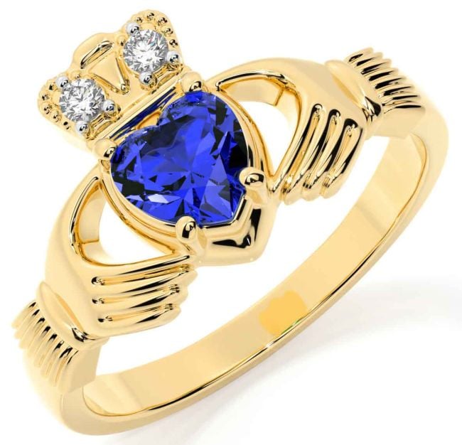 Diamond Sapphire Gold Silver Claddagh Ring