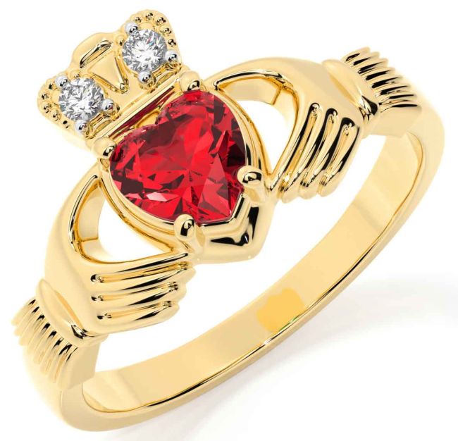 Diamond Ruby Gold Claddagh Ring