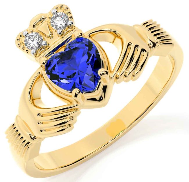 Diamond Sapphire Gold Claddagh Ring