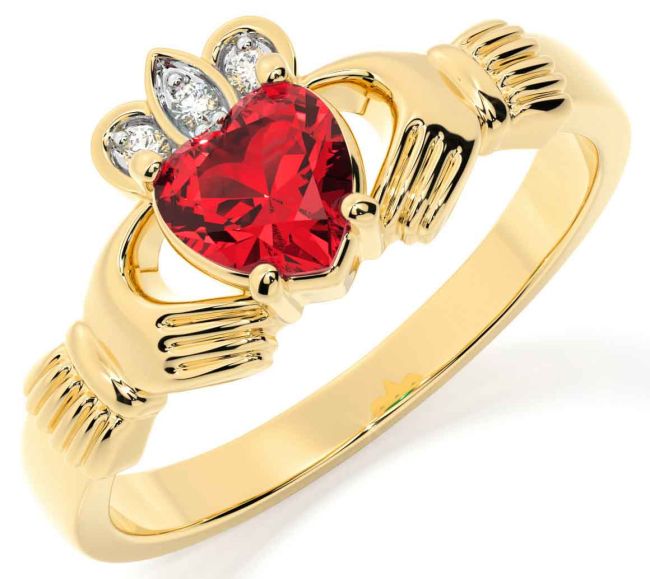 Diamond Ruby Gold Silver Claddagh Ring