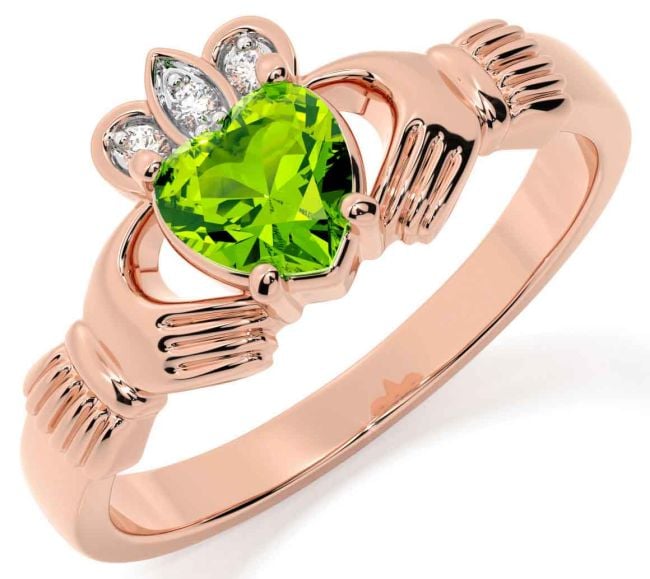 Diamond Peridot Rose Gold Claddagh Ring