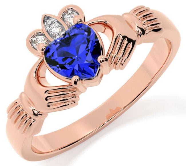 Diamond Sapphire Rose Gold Claddagh Ring