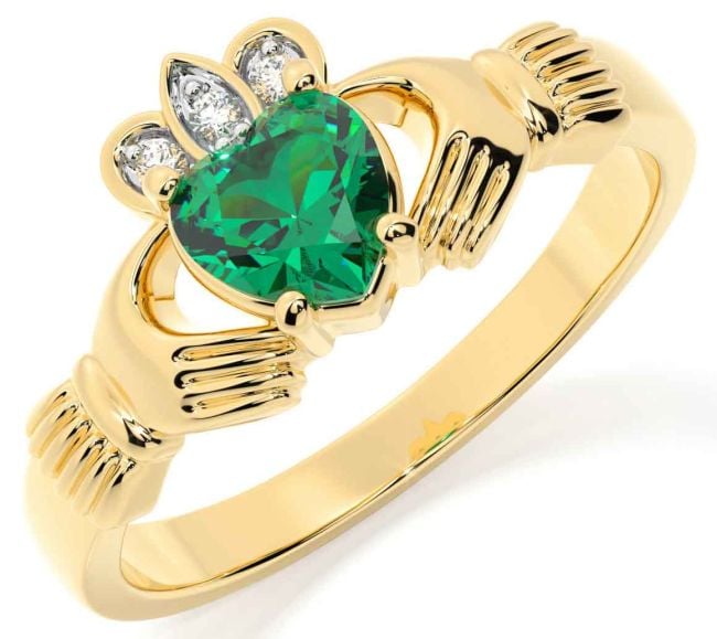 Diamond Emerald Gold Claddagh Ring