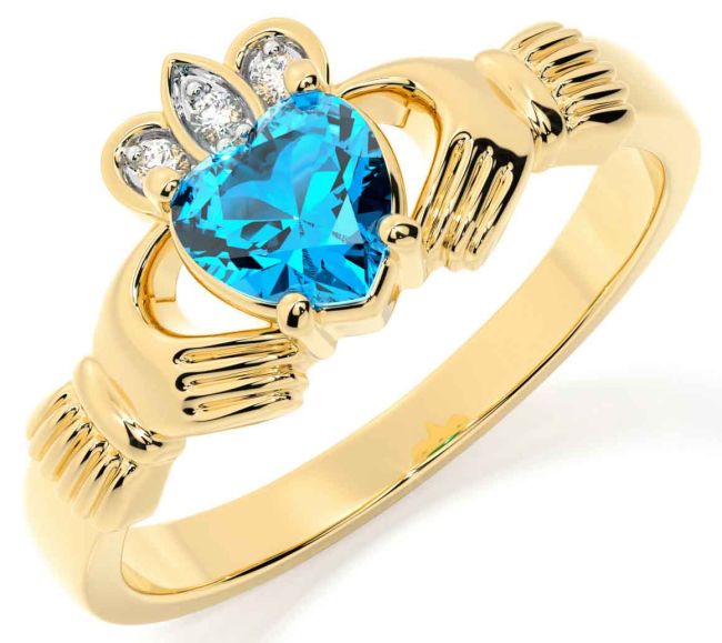 Diamond Topaz Gold Claddagh Ring