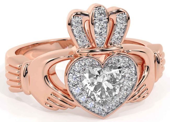 Diamond Rose Gold Silver Claddagh Ring