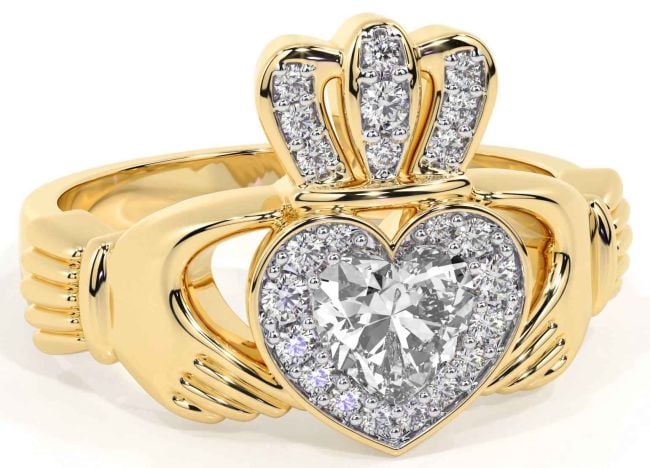 Diamond Gold Silver Claddagh Ring