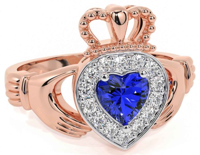 Diamond Sapphire Rose Gold Claddagh Ring