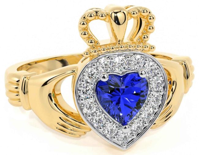 Diamond Sapphire Gold Claddagh Ring