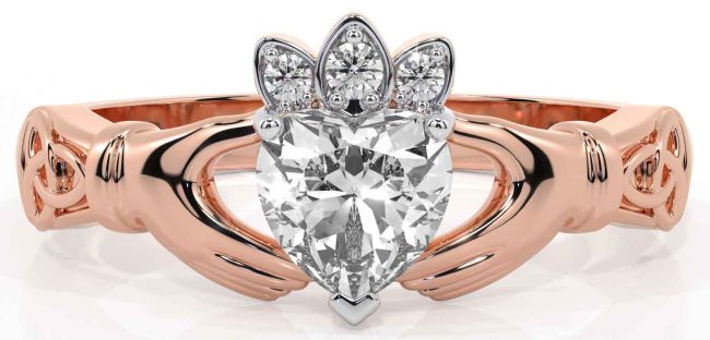 Diamond Rose Gold Silver Claddagh Ring