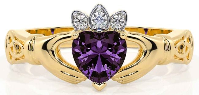 Diamond Alexandrite Gold Silver Claddagh Ring