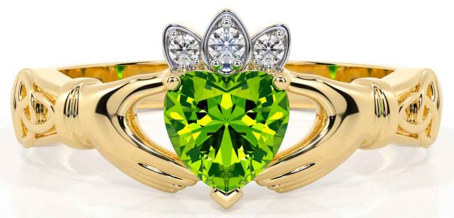 Diamond Peridot Gold Silver Claddagh Ring