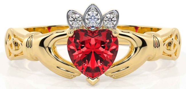 Diamond Ruby Gold Silver Claddagh Ring