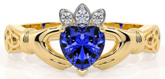 Diamond Sapphire Gold Silver Claddagh Ring