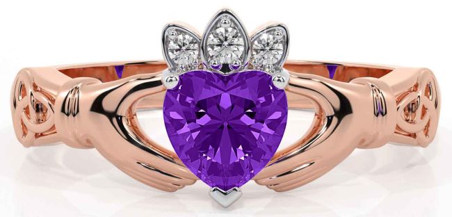 Diamond Amethyst Rose Gold Claddagh Ring