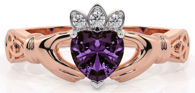 Diamond Alexandrite Rose Gold Claddagh Ring