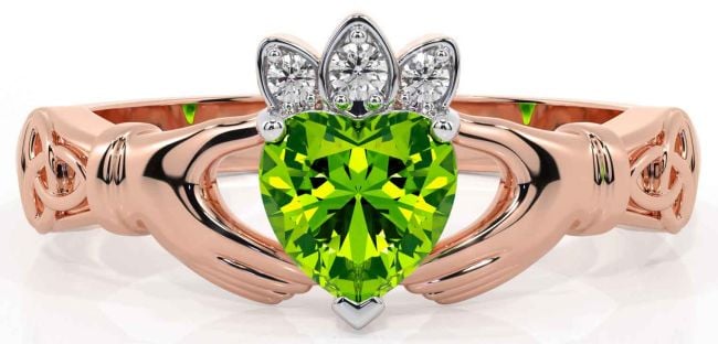 Diamond Peridot Rose Gold Claddagh Ring