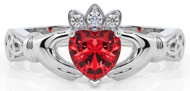 Diamond Ruby Silver Claddagh Ring