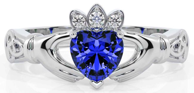 Diamond Sapphire Silver Claddagh Ring