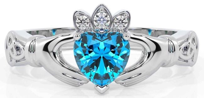 Diamond Topaz Silver Claddagh Ring