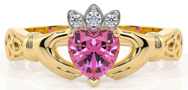 Diamond Pink Tourmaline Gold Claddagh Ring