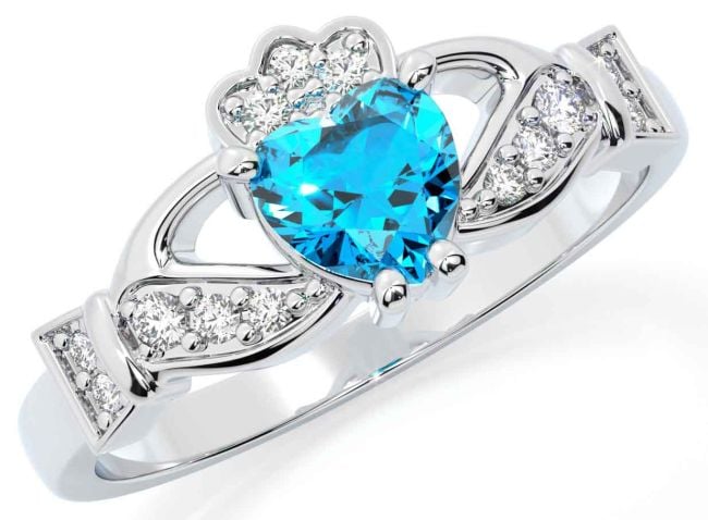 Diamond Topaz Silver Claddagh Ring