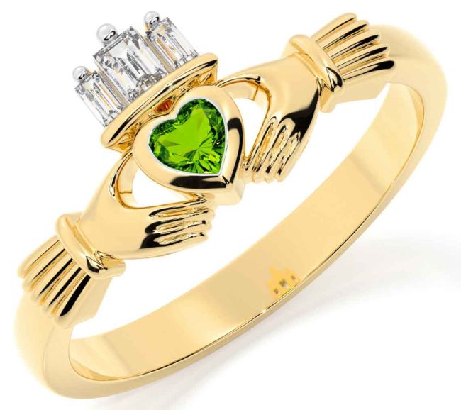 Elmas Peridot Altın Claddagh Yüzük