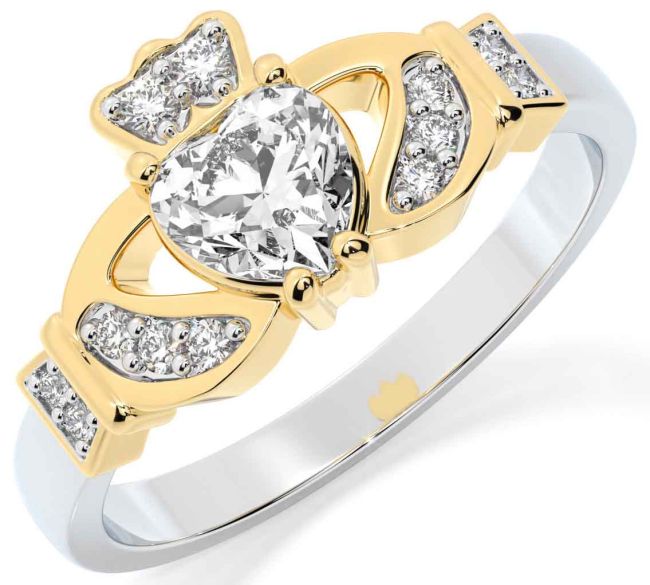 Diamond Gold Silver Claddagh Ring