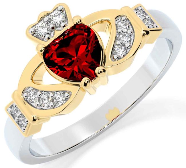 gold garnet claddagh ring